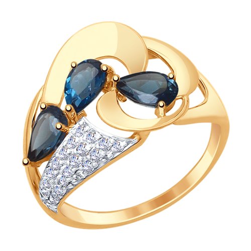 Кольцо из золота с синими топазами и фианитами Артикул 714805
