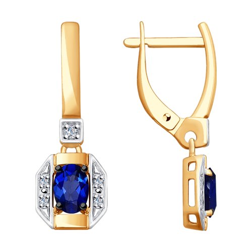 Серьги из золота с бриллиантами и синими корунд (синт.) Артикул 6022124