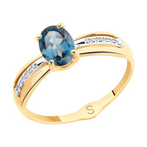 Кольцо из золота с синим топазом и фианитами Артикул 715486