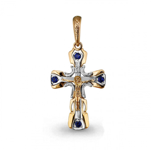 Крест из комбинированного золота от бренда «Аквамарин» Артикул 922728к