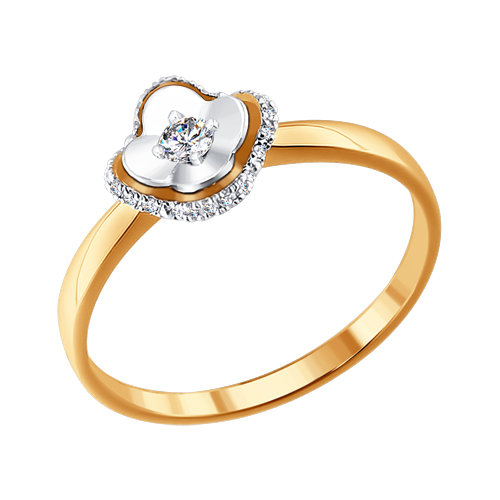 Кольцо "Цветок" из комбинированного золота с бриллиантами Артикул 1011288