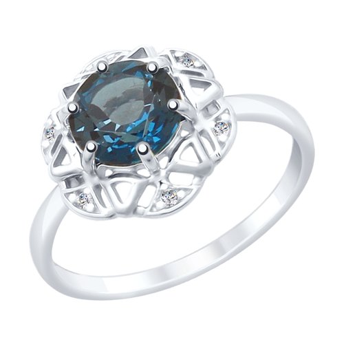 Кольцо из серебра с синим топазом и фианитами Артикул 92011797