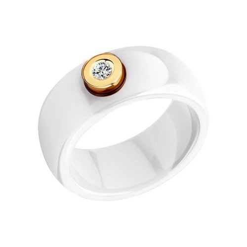 Кольцо из белой керамики с золотом и бриллиантом
 Артикул 6015003