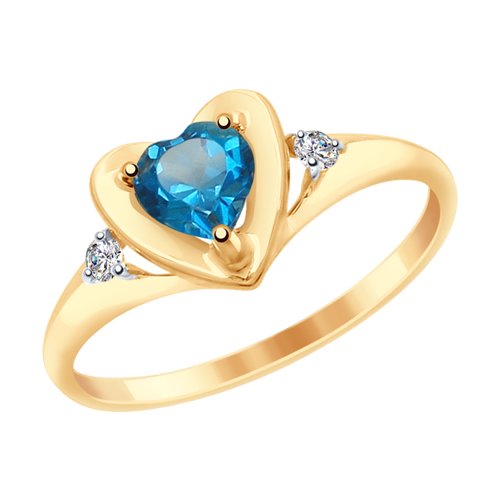 Кольцо из золота с синим топазом и фианитами Артикул 715043