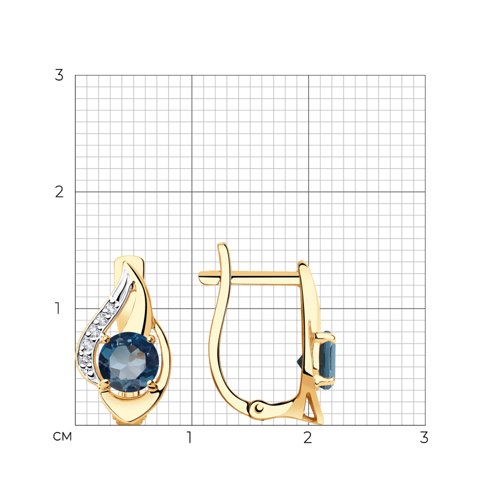 Серьги из золота с синими топазами и фианитами Артикул 725976