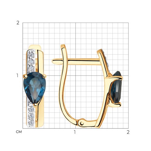 Серьги из золота с синими топазами и фианитами Артикул 725966