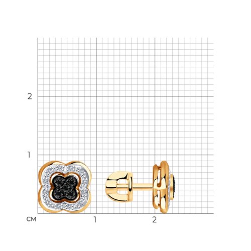 Серьги из золота с бесцветными и чёрными бриллиантами Артикул 7020058