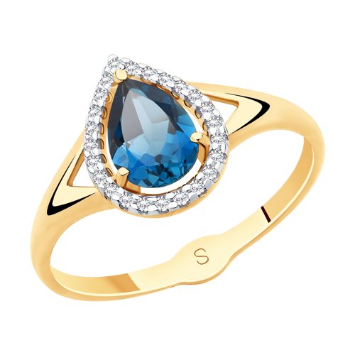 Кольцо из золота с синим топазом и фианитами Артикул 715522