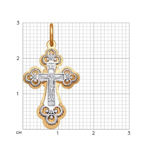 Крест из комбинированного золота с алмазной гранью Артикул 120314