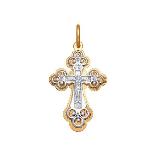 Крест из комбинированного золота с алмазной гранью Артикул 120314