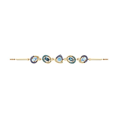 Браслет из золота с голубыми и синими топазами и фианитами Артикул 750333