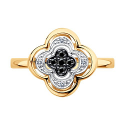 Кольцо из золота с бесцветными и чёрными бриллиантами