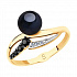 Кольцо из золота с чёрным жемчугом и фианитами Артикул 791143