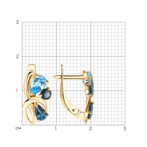 Серьги из золота с голубыми и синими топазами Артикул 725771