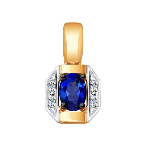 Подвеска из золота с бриллиантами и синим корунд (синт.) Артикул 6032058